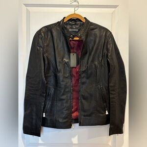 $798 NWT John Varvatos Leather Jacket 46 Black Men's S Baxter Moto Racer Coat
